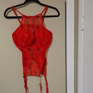 Adore Me Vibrant Red Lace Lingerie with Garters Size XL